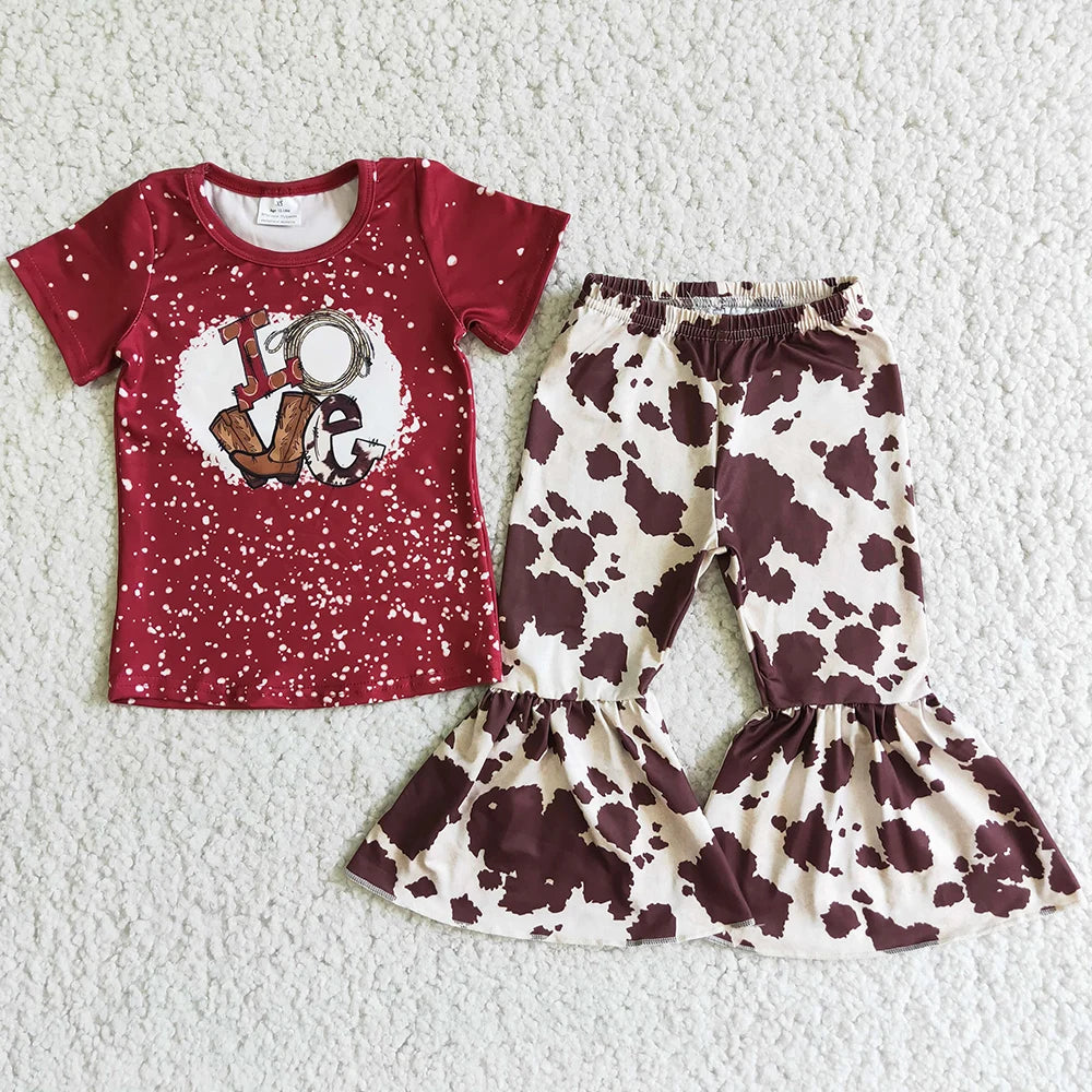 Hot Sale Baby Girls Clothes Short Sleeve Tops Bell Pants Sets Western Kids Clothes Fashion Toddler Girls Clothing Wholesale New