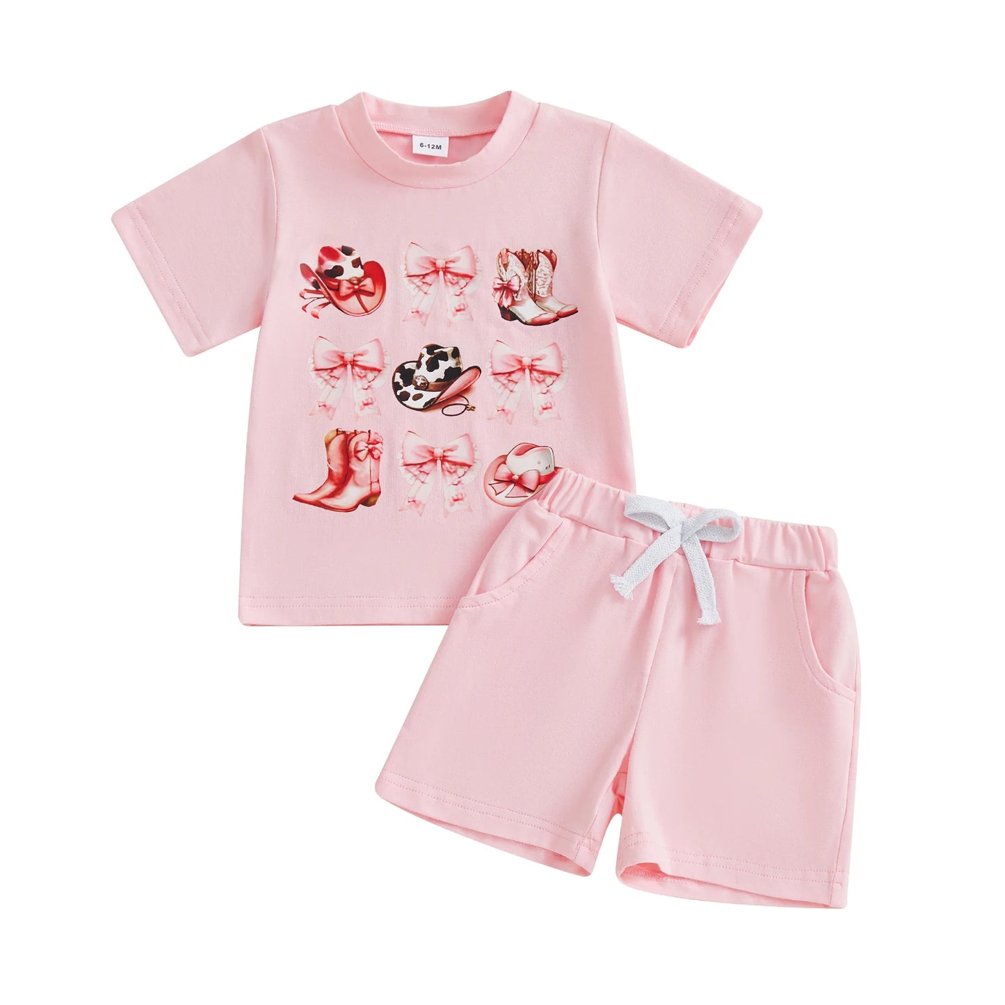 Girls Shorts Set Short Sleeve Crew Neck T-shirt with Shorts