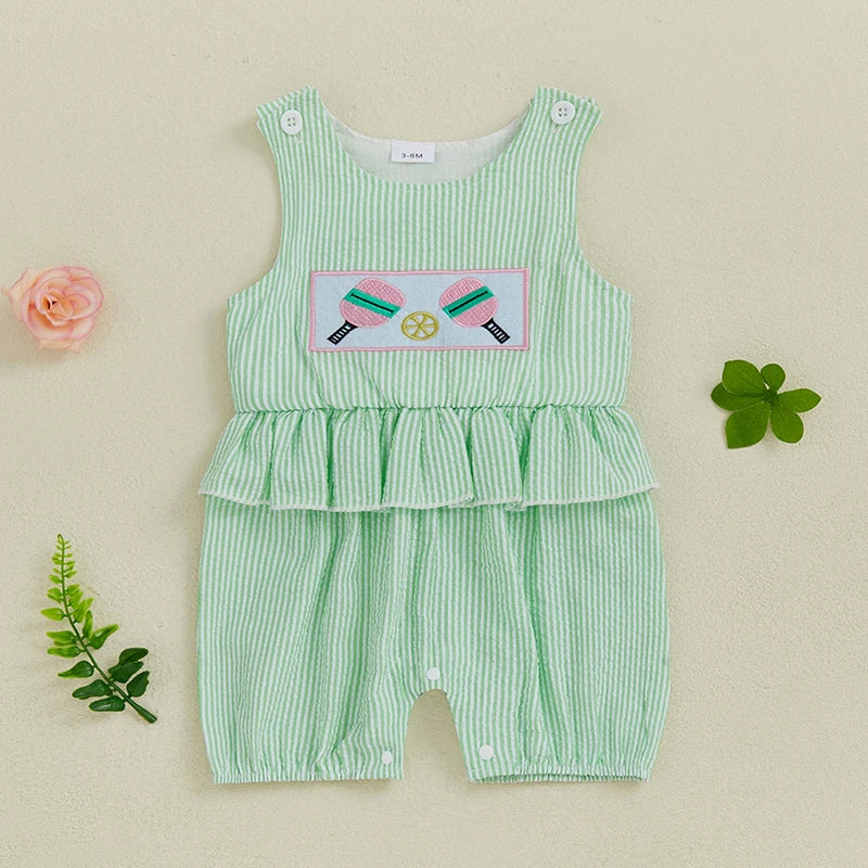 Toddler Girls Polka Dot Romper Sleeveless Round Neck Pickleball Embroidered Jumpsuit Overall Summer Outfit