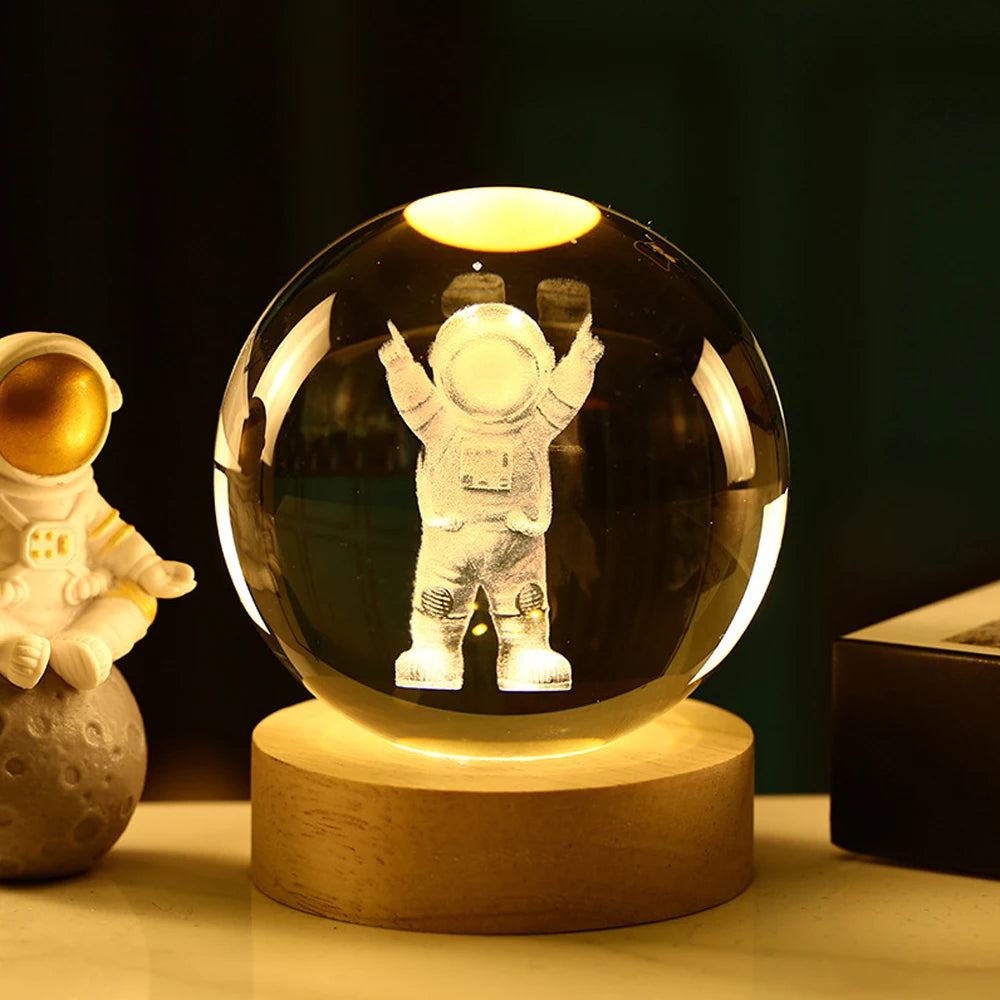 6CM 3D Crystal Ball Night Light Decoration Sanrio Kuromi Hello Kitty Children's Night Lamp Action Figure Glow Toy Birthday Gift