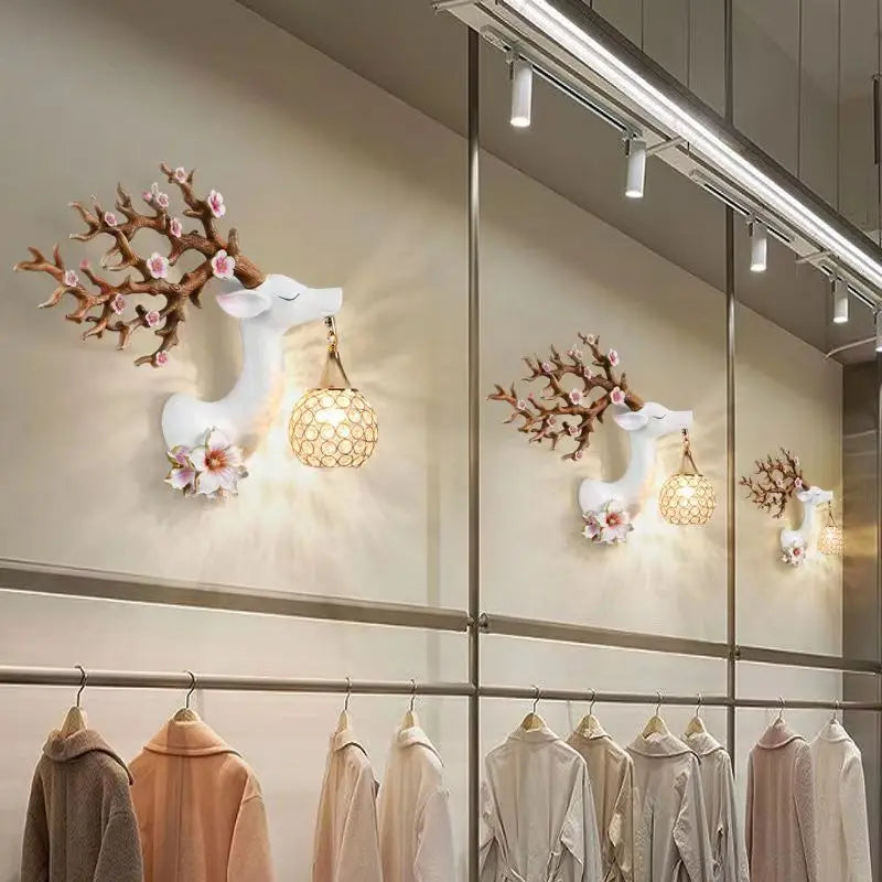 TYLA Contemporary Deer Wall Light LED Creative Plum Blossom Decor Resin Sconce Lamp for Home Living Room Bedroom Corridor