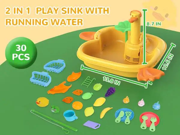 Play Sink with Running Water Cutting Food 2 in 1 Role Play Kitchen