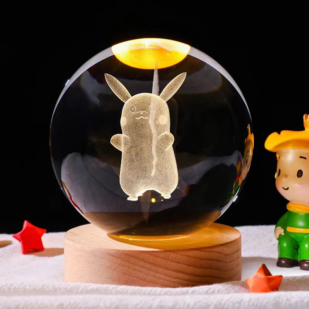 6CM 3D Crystal Ball Night Light Decoration Sanrio Kuromi Hello Kitty Children's Night Lamp Action Figure Glow Toy Birthday Gift