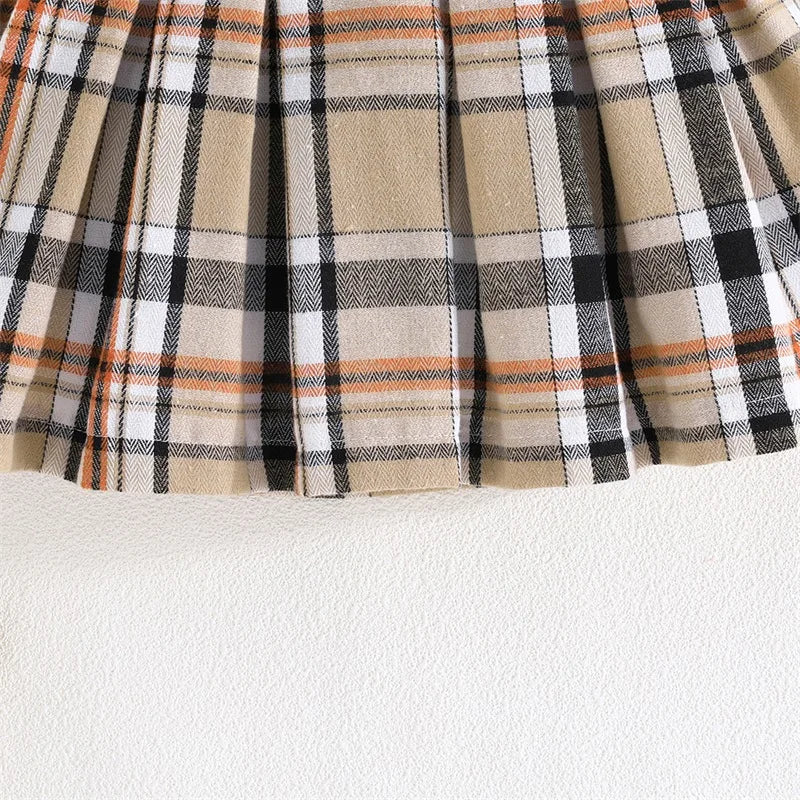 Summer Girl Clothes Short Sleeve Plaid Pleated Skirt