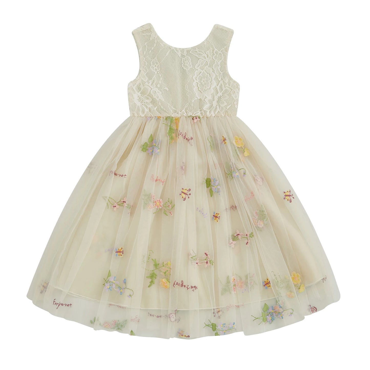 Kids Girl Tulle Dress Sleeveless Round Neck Floral Embroidery Dress