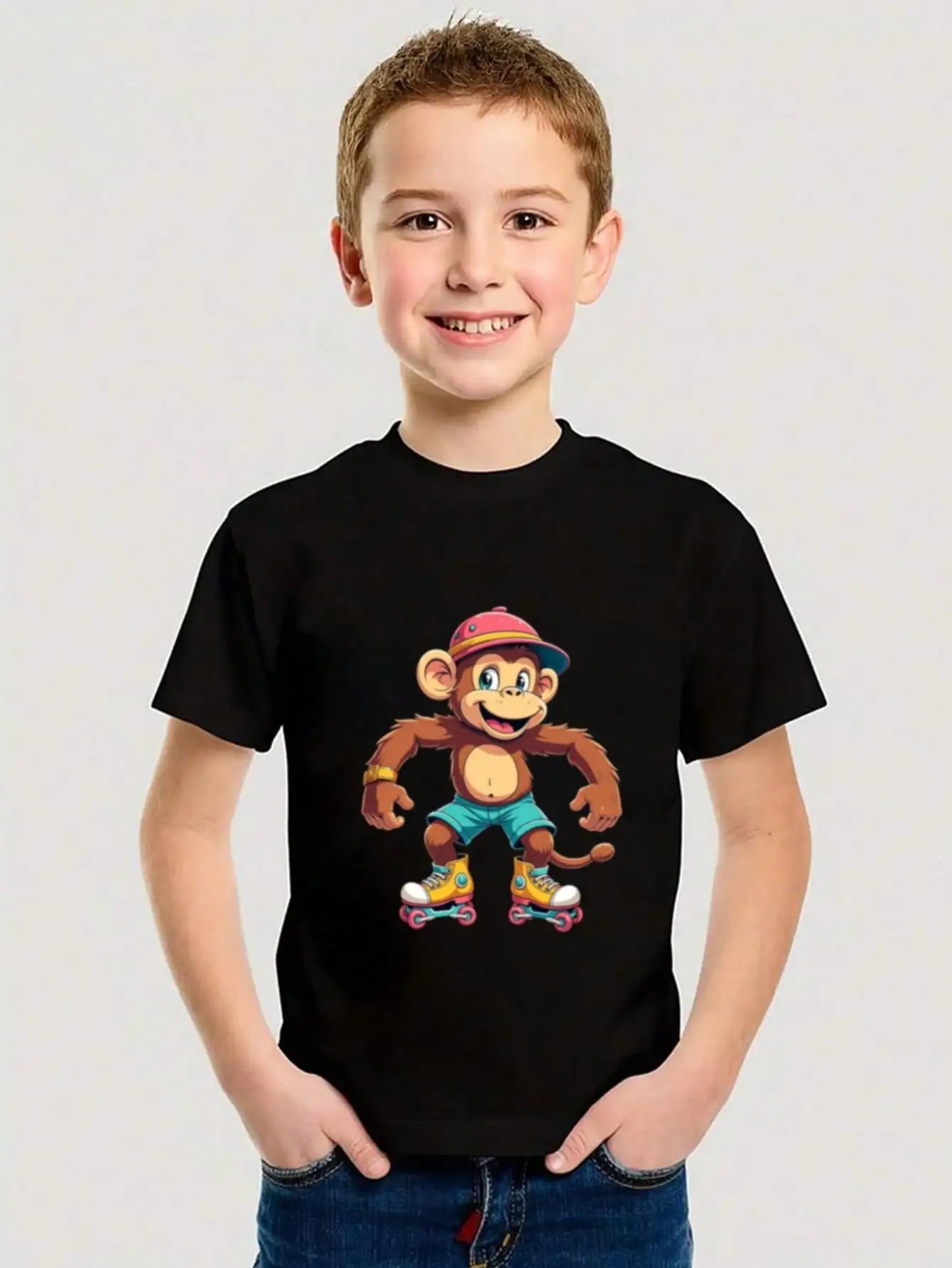 Boys/Girls Summer Cartoon Monkey Cotton Graphic Tees
