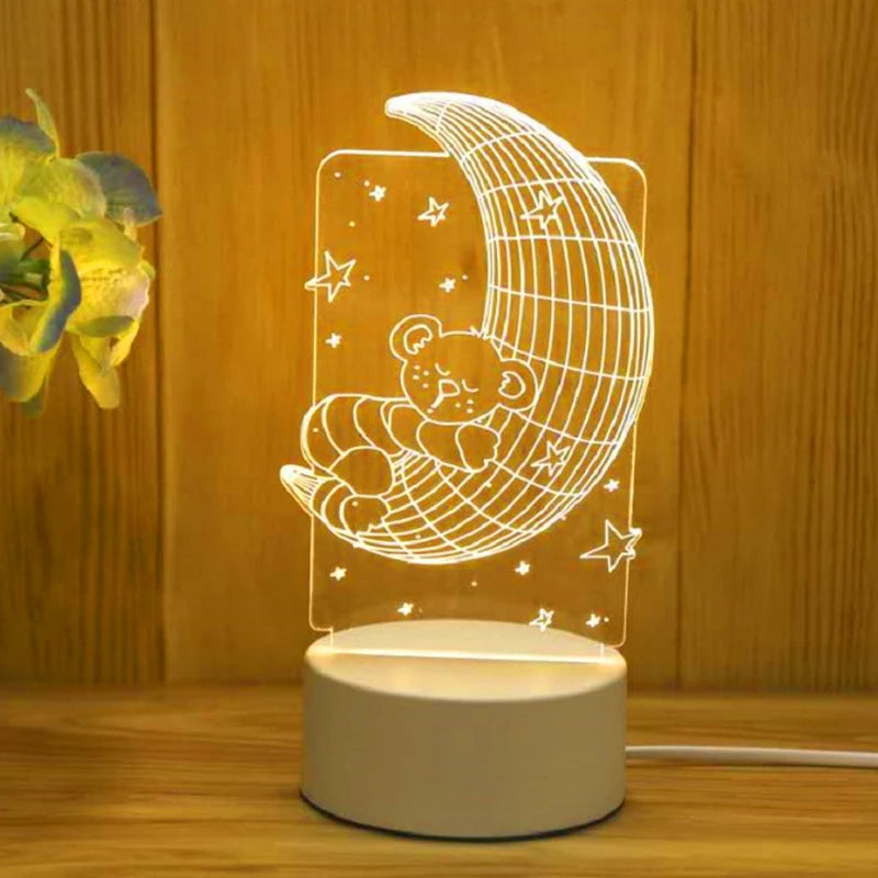 Romantic 3D Led Lamp warmwhite Acrylic LED Night Lights for Bedroom Decoration Kids Children's Bedside Lamp Wedding Party Favors