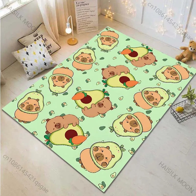 Cartoon Capybara Pattern Carpet for Living Room Bedroom Bedside Bathroom Floor Mat Non-slip Mat Game Room Mats Can Be Washing