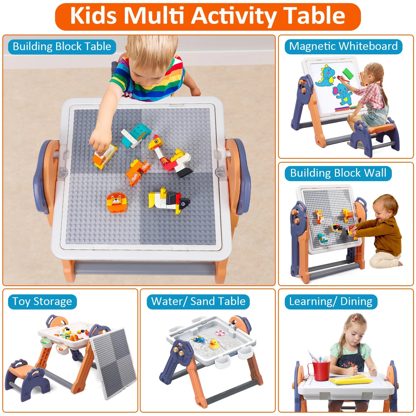 8 in1 Foldable Kids Activity Table for Toddlers