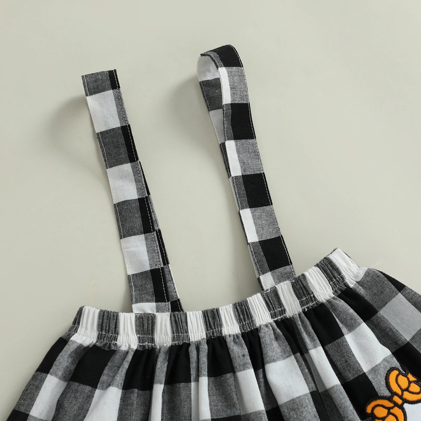 Toddler Baby Girls Skirt Set Solid Color Long Sleeve Tops and Ghost Pattern Plaid Suspender