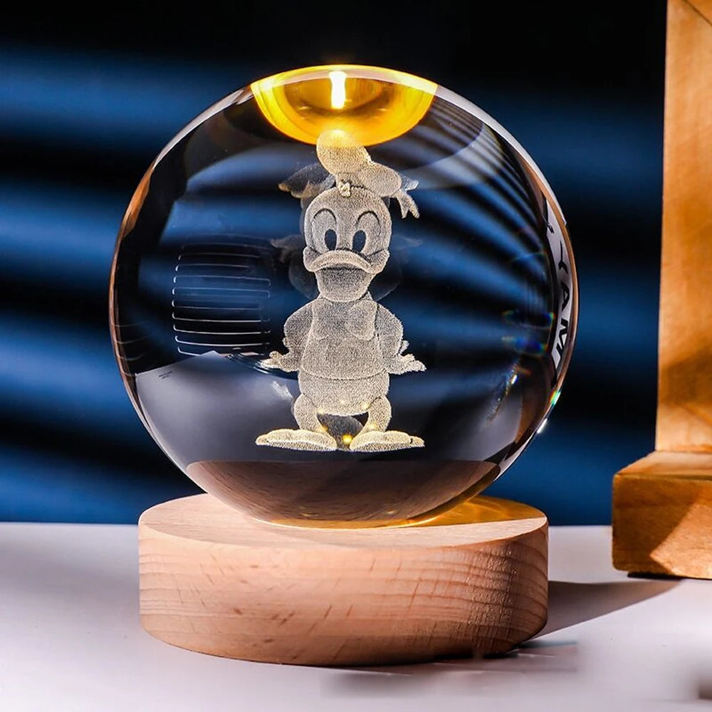 6CM 3D Crystal Ball Night Light Decoration Sanrio Kuromi Hello Kitty Children's Night Lamp Action Figure Glow Toy Birthday Gift