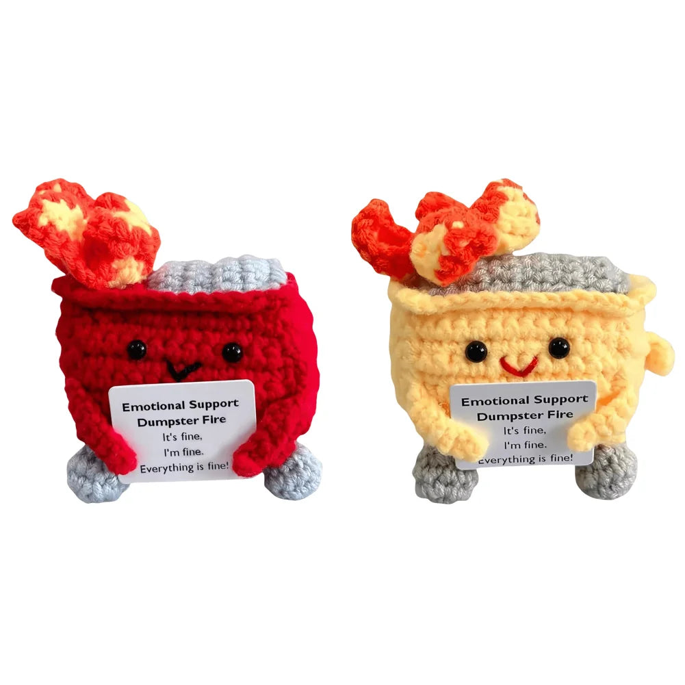 Cute Emotional Support Crochet Dumpster Fire Home Room Decor Funny Dumpster Handmade Knitting Doll Toy Ornament Christmas Gift