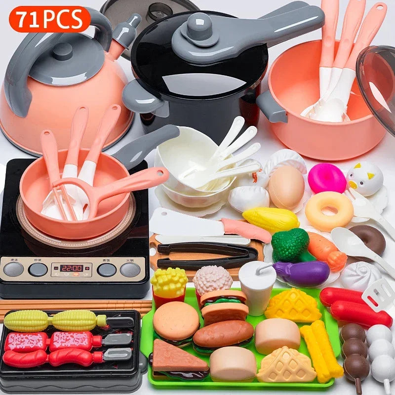 Cooking Toys Pink Kitchen Toy Set Girl Boy toys Cut Fruit Vegetable Pizza Pretend Play Simulation Early Education Toys For Kids