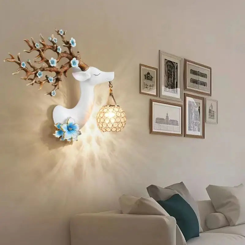 TYLA Contemporary Deer Wall Light LED Creative Plum Blossom Decor Resin Sconce Lamp for Home Living Room Bedroom Corridor