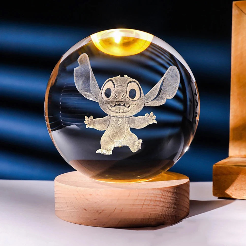 6CM 3D Crystal Ball Night Light Decoration Sanrio Kuromi Hello Kitty Children's Night Lamp Action Figure Glow Toy Birthday Gift