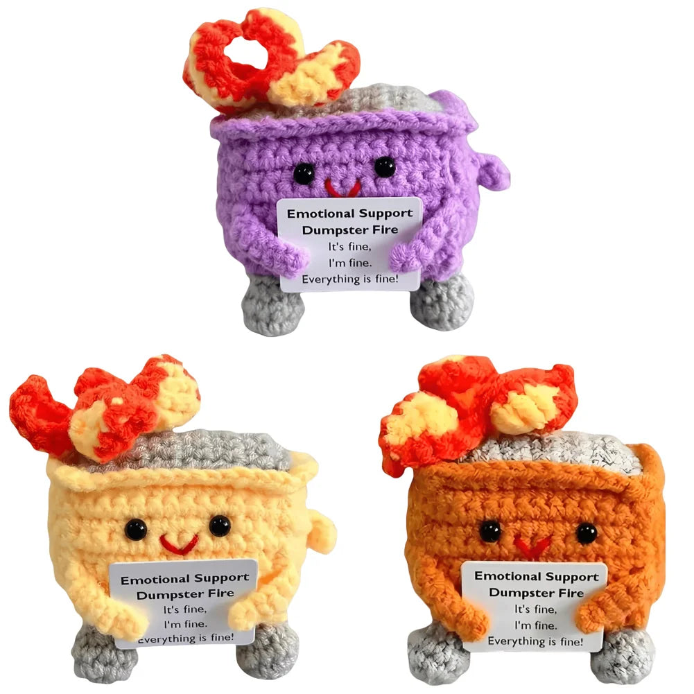 Cute Emotional Support Crochet Dumpster Fire Home Room Decor Funny Dumpster Handmade Knitting Doll Toy Ornament Christmas Gift