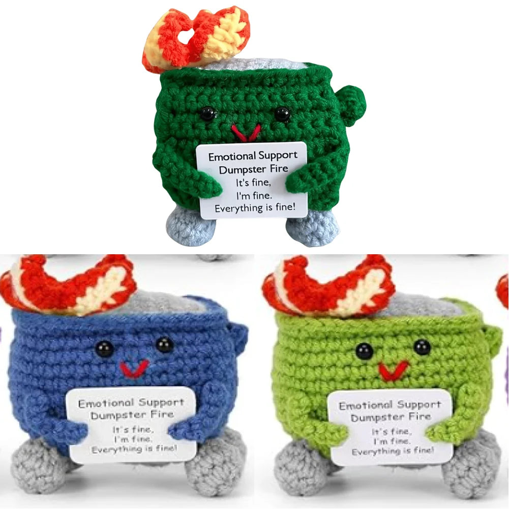 Cute Emotional Support Crochet Dumpster Fire Home Room Decor Funny Dumpster Handmade Knitting Doll Toy Ornament Christmas Gift