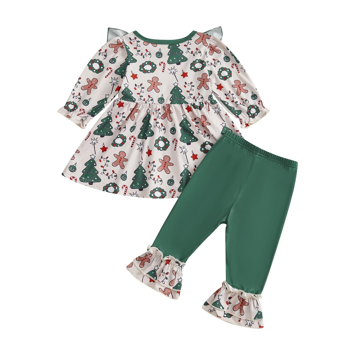 Kid Girls Christmas Outfit, Long Sleeve Tree Print