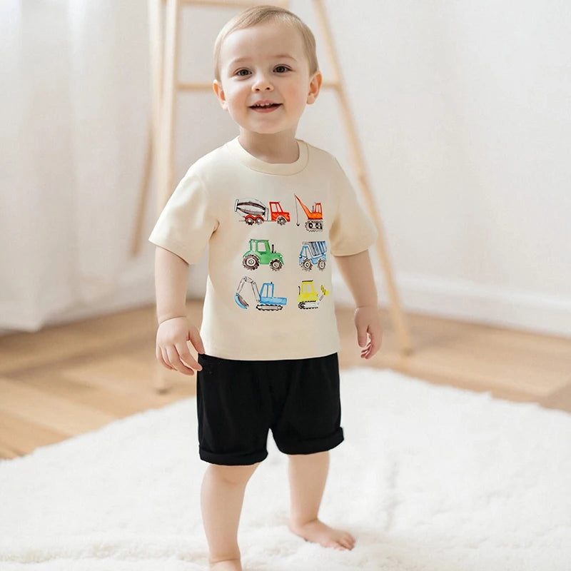 Boys Summer Outfits Dinosaur Print Short Sleeve T-Shirts Elastic Waist Shorts 2Pcs Clothes Set for Toddlers