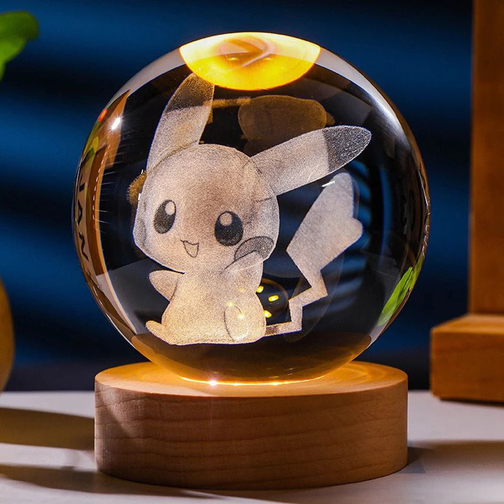 6CM 3D Crystal Ball Night Light Decoration Sanrio Kuromi Hello Kitty Children's Night Lamp Action Figure Glow Toy Birthday Gift