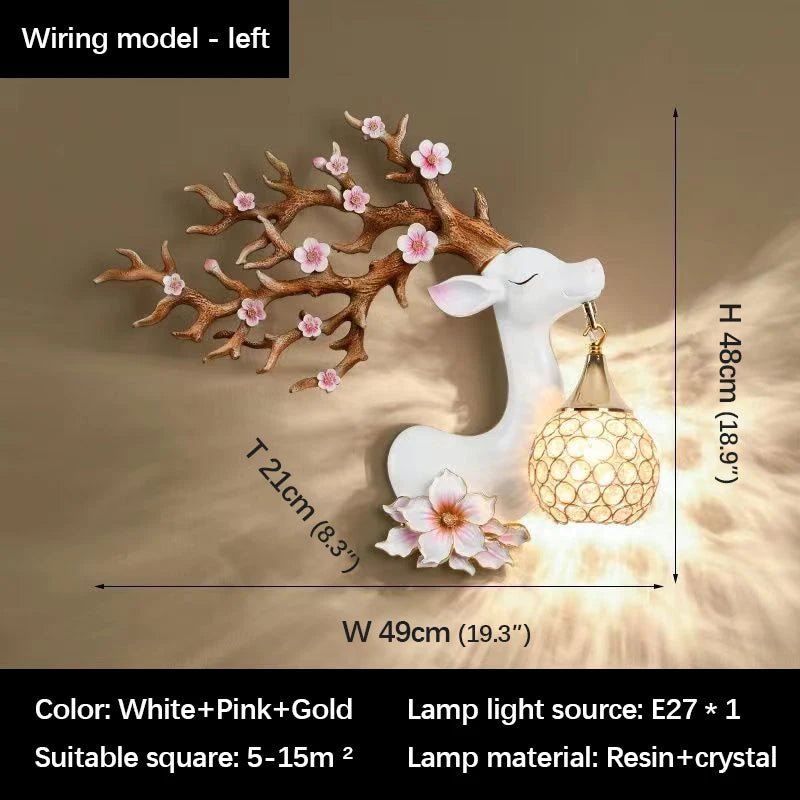 TYLA Contemporary Deer Wall Light LED Creative Plum Blossom Decor Resin Sconce Lamp for Home Living Room Bedroom Corridor
