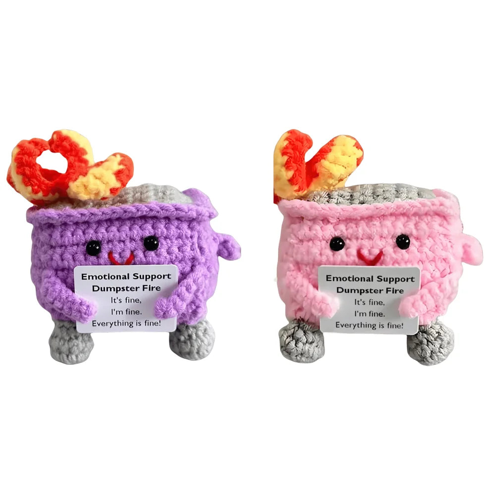 Cute Emotional Support Crochet Dumpster Fire Home Room Decor Funny Dumpster Handmade Knitting Doll Toy Ornament Christmas Gift