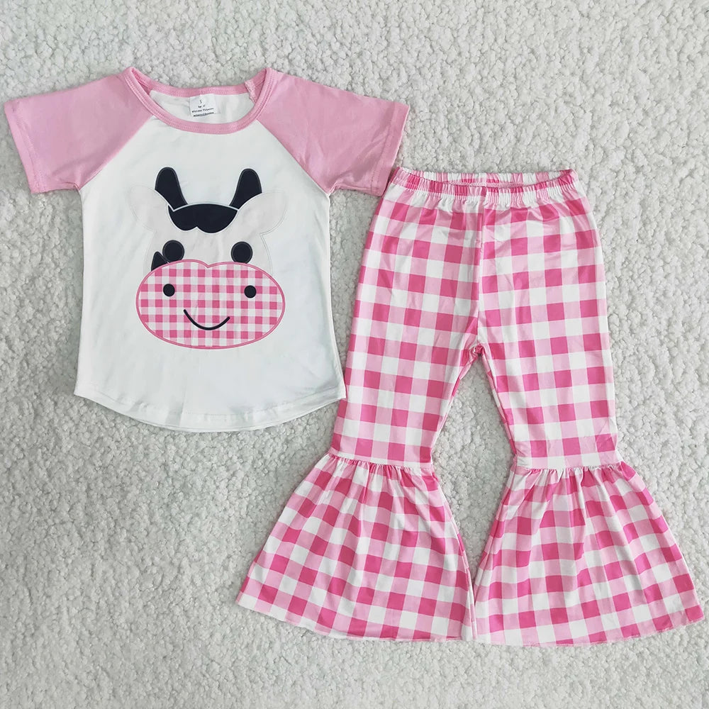 Hot Sale Baby Girls Clothes Short Sleeve Tops Bell Pants Sets Western Kids Clothes Fashion Toddler Girls Clothing Wholesale New