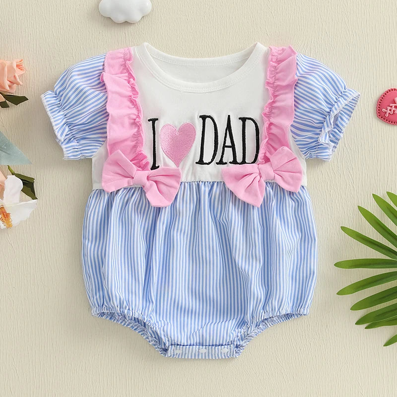 Adorable Baby Girls Rompers with Cute Letter Embroidery and Striped Design Featuring Round Neck and Short Sleeves - Stylish