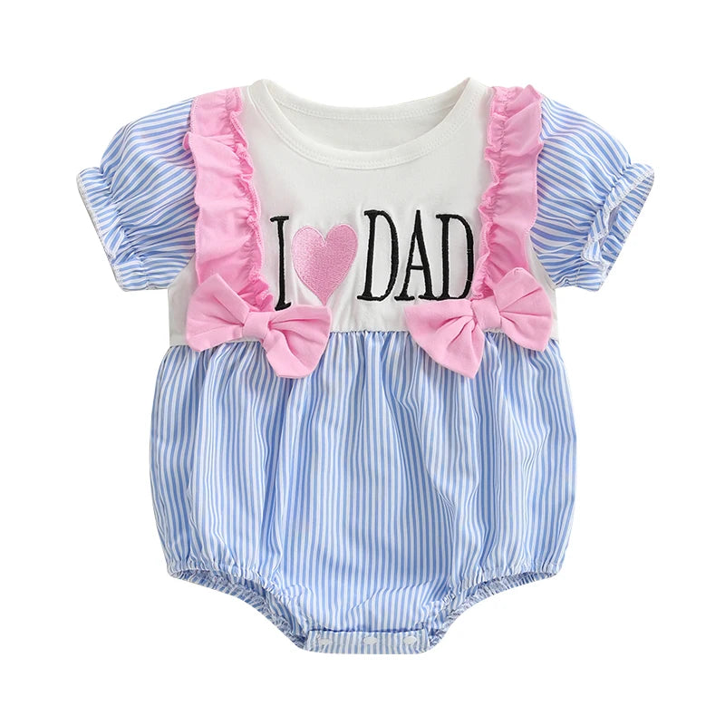 Adorable Baby Girls Rompers with Cute Letter Embroidery and Striped Design Featuring Round Neck and Short Sleeves - Stylish