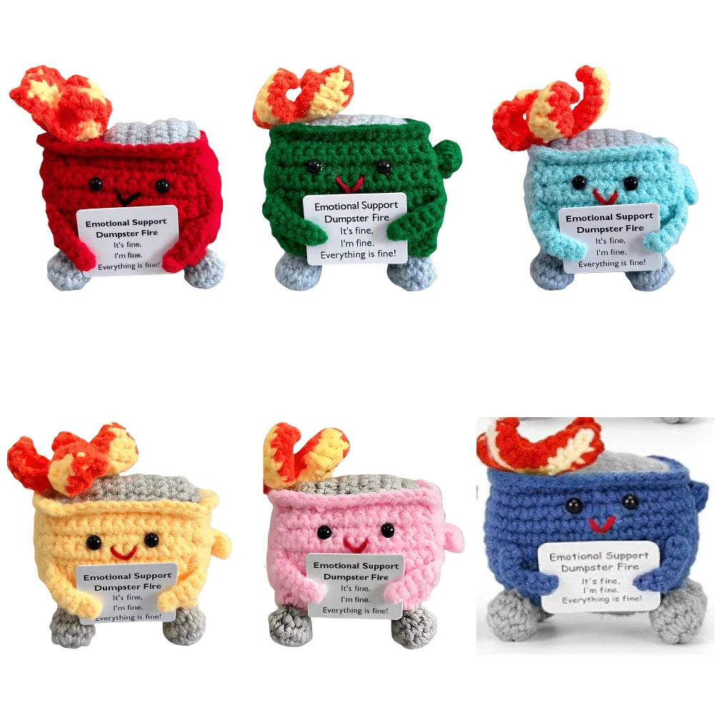 Cute Emotional Support Crochet Dumpster Fire Home Room Decor Funny Dumpster Handmade Knitting Doll Toy Ornament Christmas Gift