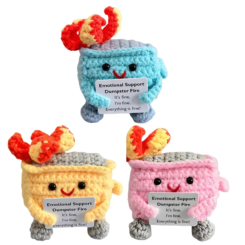 Cute Emotional Support Crochet Dumpster Fire Home Room Decor Funny Dumpster Handmade Knitting Doll Toy Ornament Christmas Gift