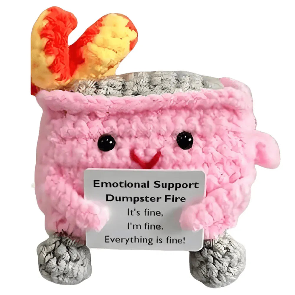 Cute Emotional Support Crochet Dumpster Fire Home Room Decor Funny Dumpster Handmade Knitting Doll Toy Ornament Christmas Gift