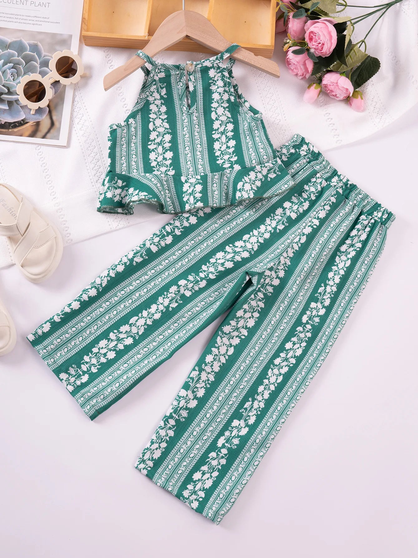 Kids Girl Summer Outfits Stripe Floral Print Sleeveless