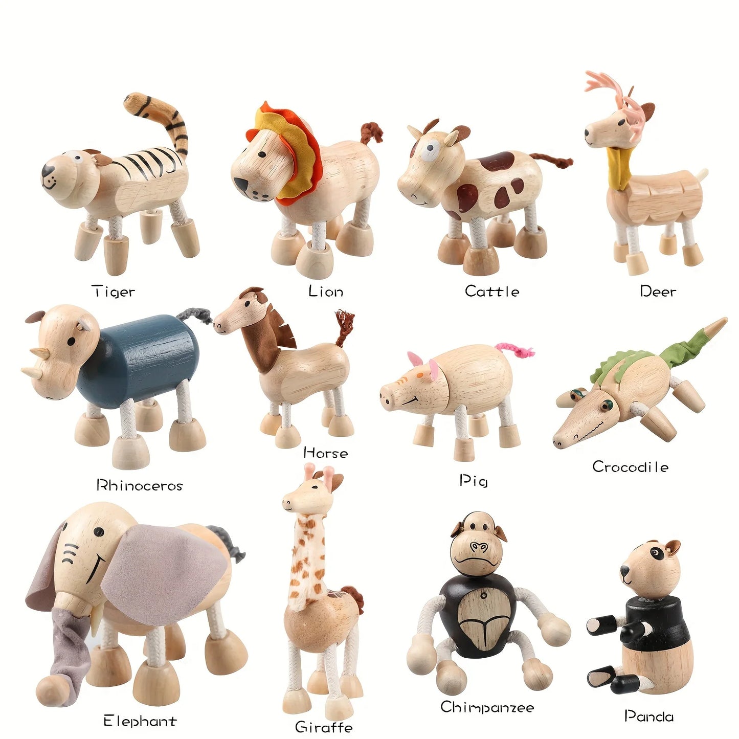 Wooden toy simulation wild animal toy 12pcs/set wooden model handmade ornament