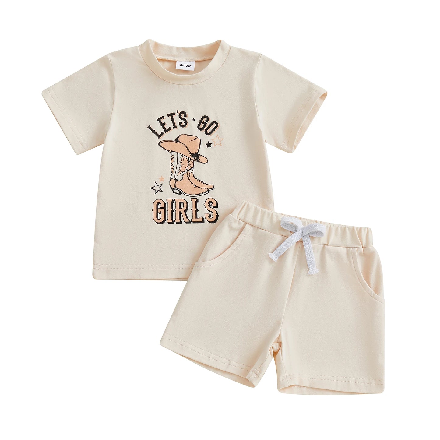 Girls Shorts Set Short Sleeve Crew Neck T-shirt with Shorts