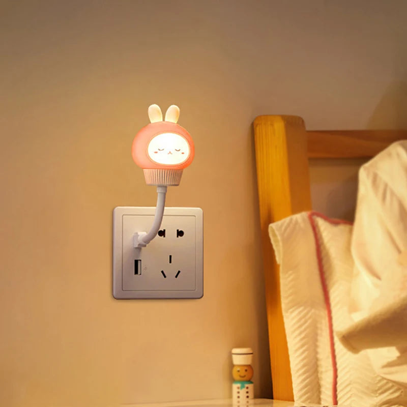 USB Night Light LED Cute Cartoon Night Lamp Bear Chick Kitten for Baby Kid Bedroom Decoration Bedside Lamp