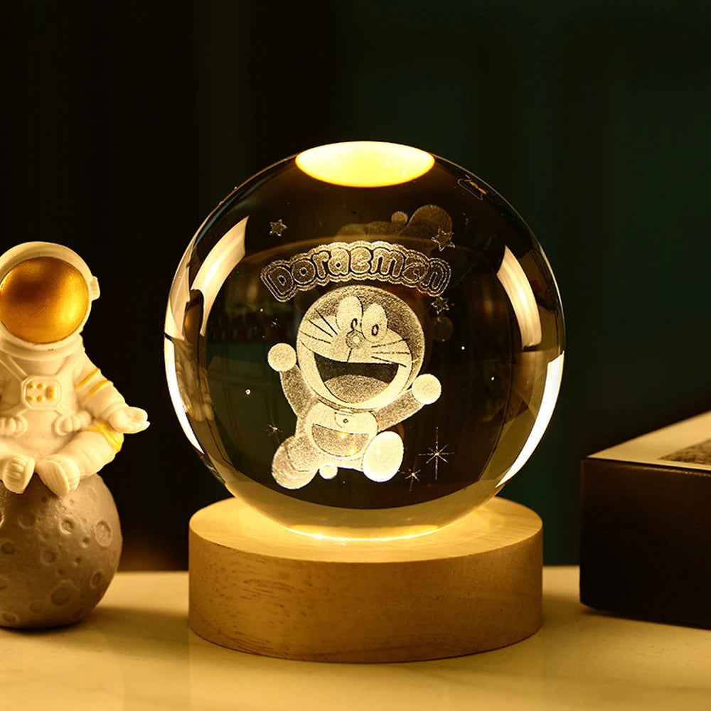 6CM 3D Crystal Ball Night Light Decoration Sanrio Kuromi Hello Kitty Children's Night Lamp Action Figure Glow Toy Birthday Gift