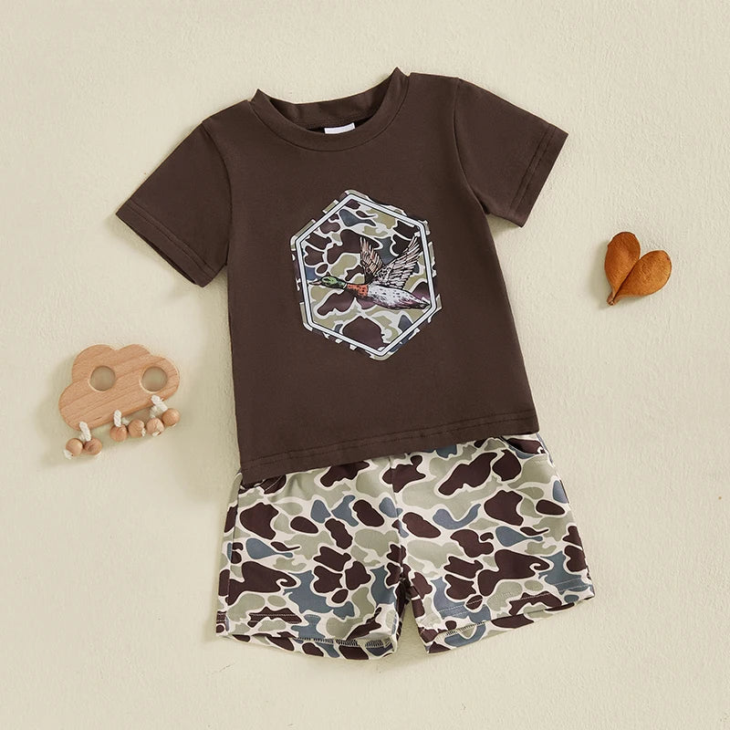 Infant Boy s Stylish Summer Ensemble Camo Print Crew Neck Tee with Matching Shorts - 2 Piece Set for Your Little Guy