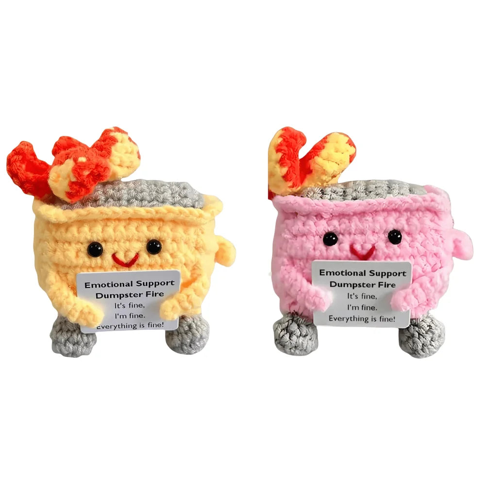 Cute Emotional Support Crochet Dumpster Fire Home Room Decor Funny Dumpster Handmade Knitting Doll Toy Ornament Christmas Gift