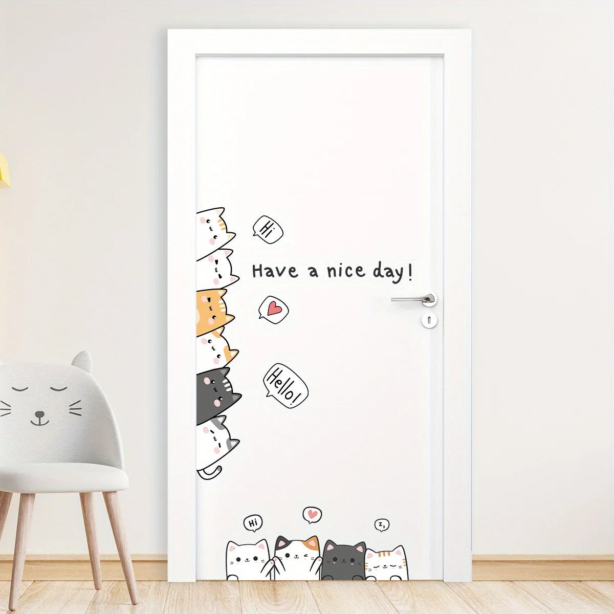 Cartoon Cute 10 Cats and English“have A Nice Day”animal Wall Stickers for Kids Room Living Room Door Decoration Wall Decals