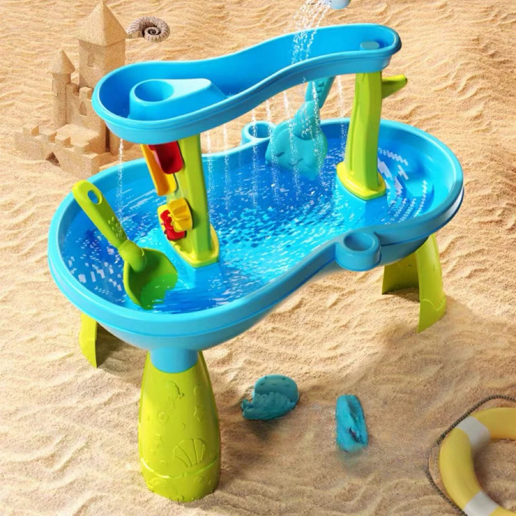 Kids Water Table for Toddlers 1-3, Rain Showers Splash Pond 2-Tier, Outdoor Playset for Toddlers, Backyard Summer Water Toys Sen