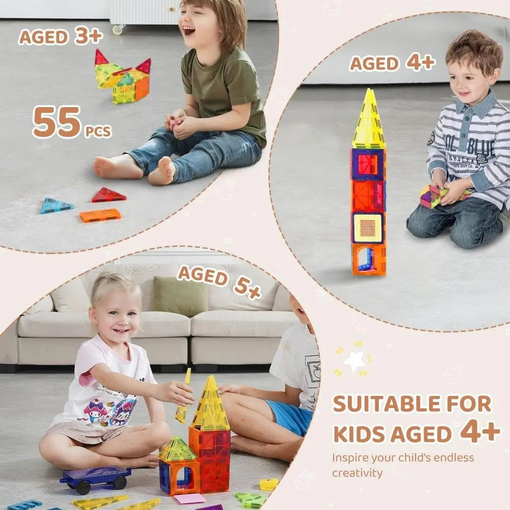 55 Pcs Magnetic Building Tiles for kids STEM Educational, Creative building Set