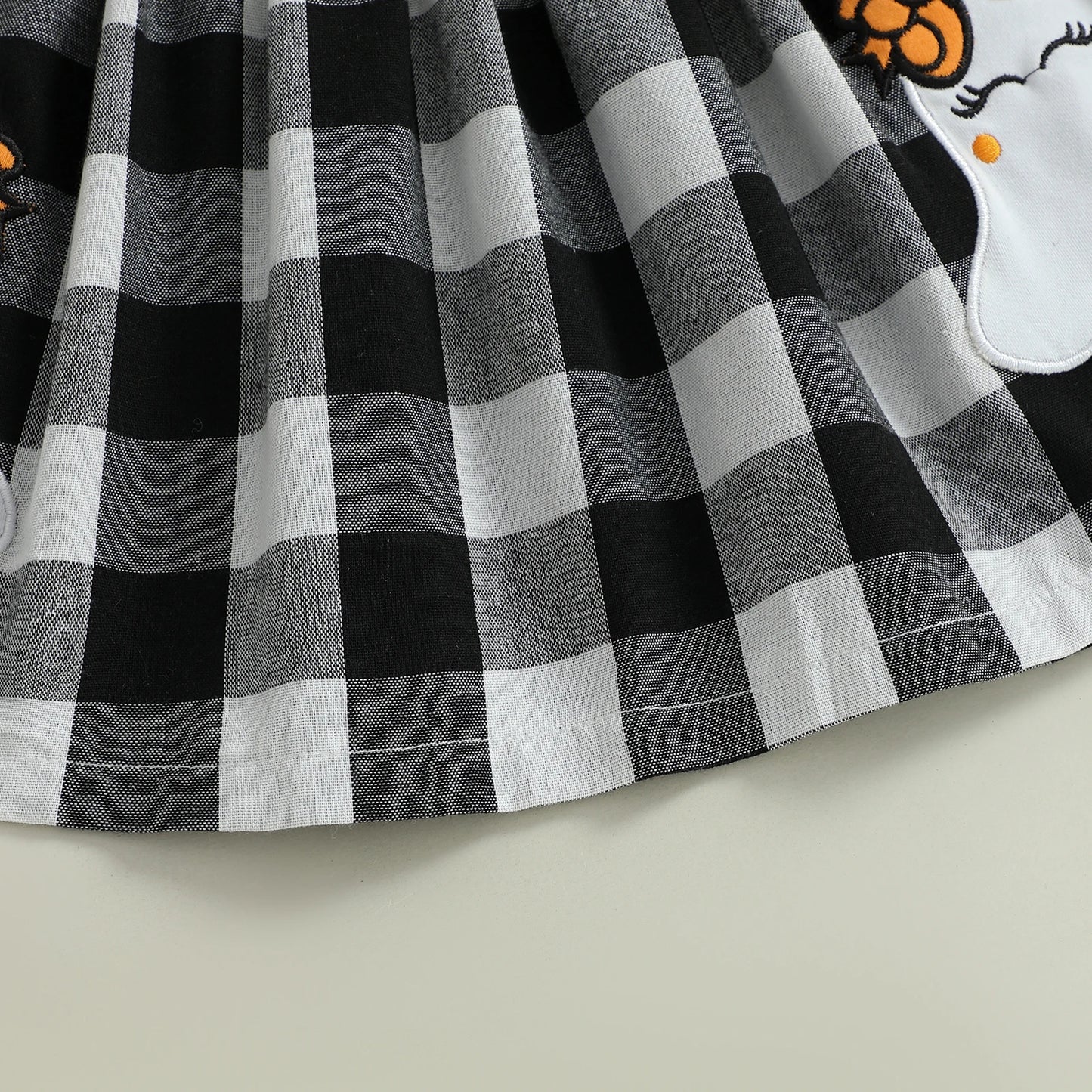 Toddler Baby Girls Skirt Set Solid Color Long Sleeve Tops and Ghost Pattern Plaid Suspender