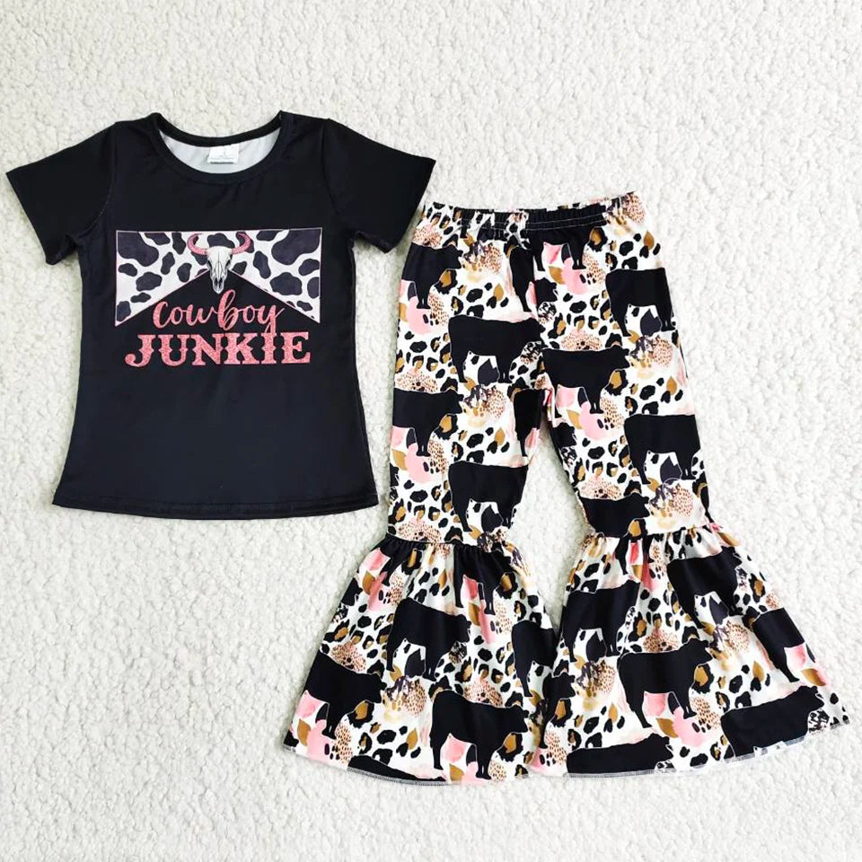 Hot Sale Baby Girls Clothes Short Sleeve Tops Bell Pants Sets Western Kids Clothes Fashion Toddler Girls Clothing Wholesale New