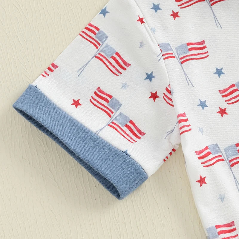 Infant Independence Day Apparel Set with Short Sleeve American Flag Print Tee and Pocket Shorts for Boys