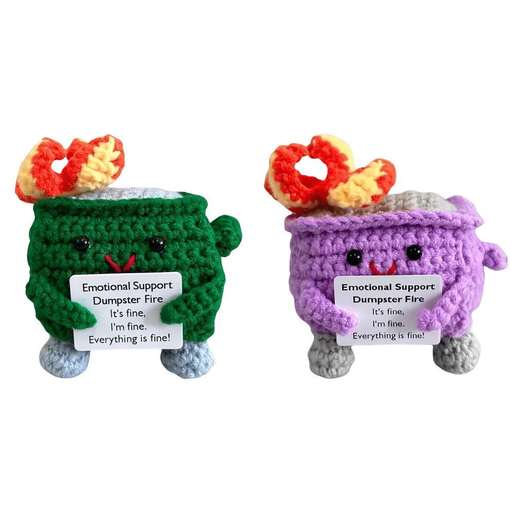 Cute Emotional Support Crochet Dumpster Fire Home Room Decor Funny Dumpster Handmade Knitting Doll Toy Ornament Christmas Gift
