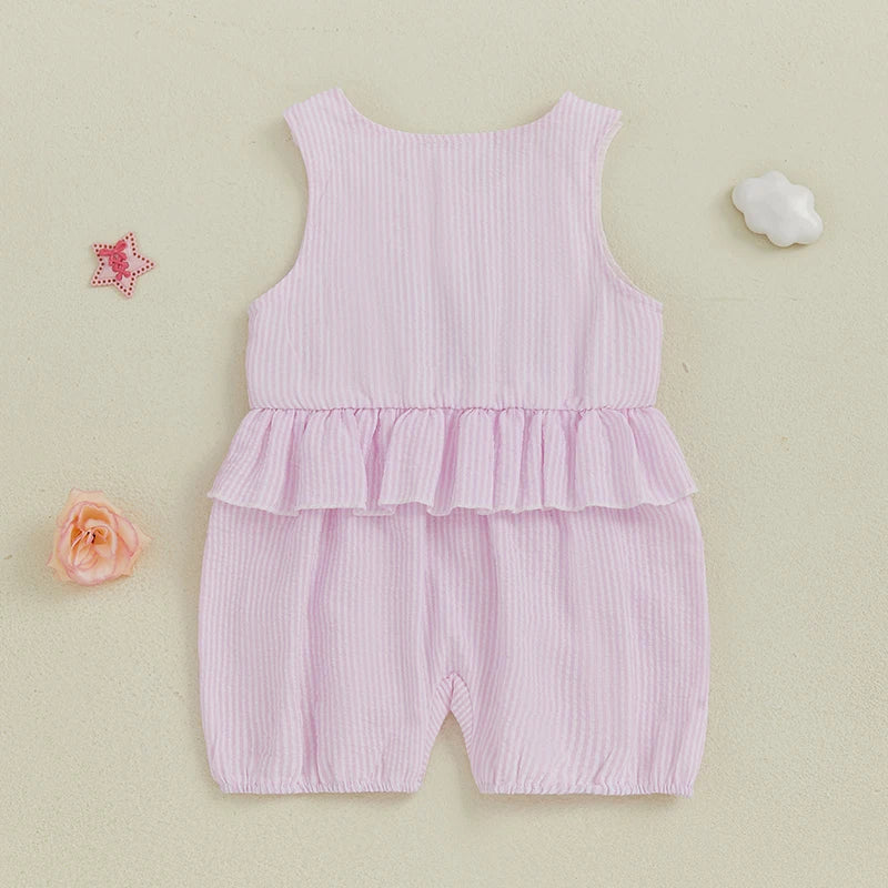 Toddler Girls Polka Dot Romper Sleeveless Round Neck Pickleball Embroidered Jumpsuit Overall Summer Outfit