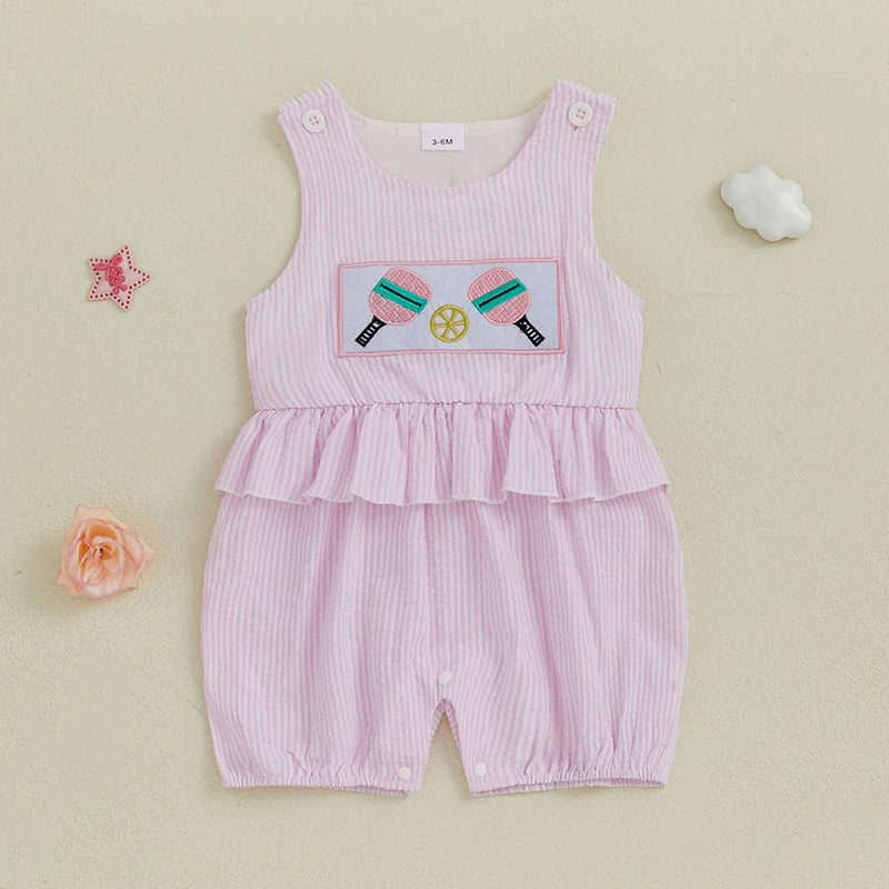 Toddler Girls Polka Dot Romper Sleeveless Round Neck Pickleball Embroidered Jumpsuit Overall Summer Outfit