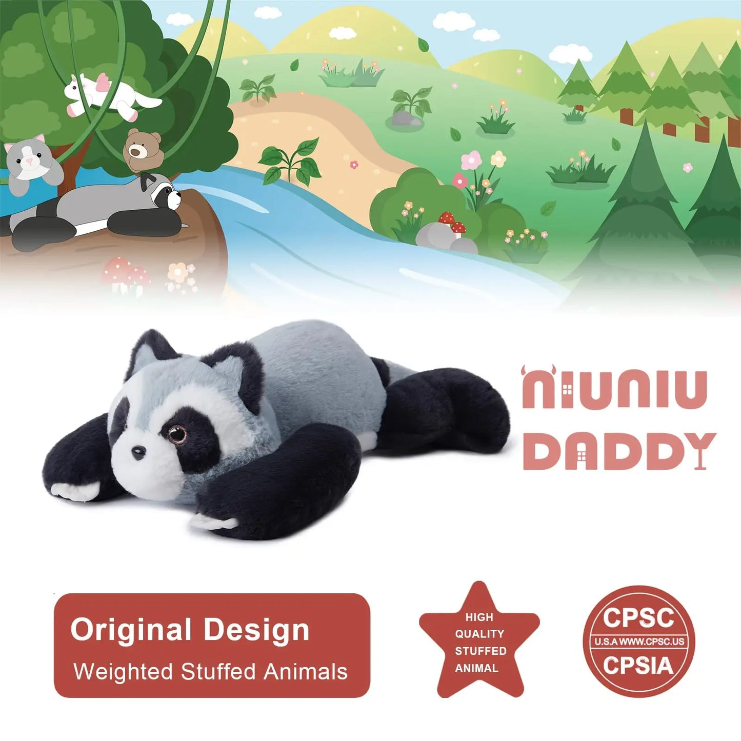 20in 3.3lb Weighted Raccoon Plush Toy