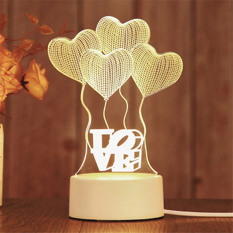 Romantic 3D Led Lamp warmwhite Acrylic LED Night Lights for Bedroom Decoration Kids Children's Bedside Lamp Wedding Party Favors